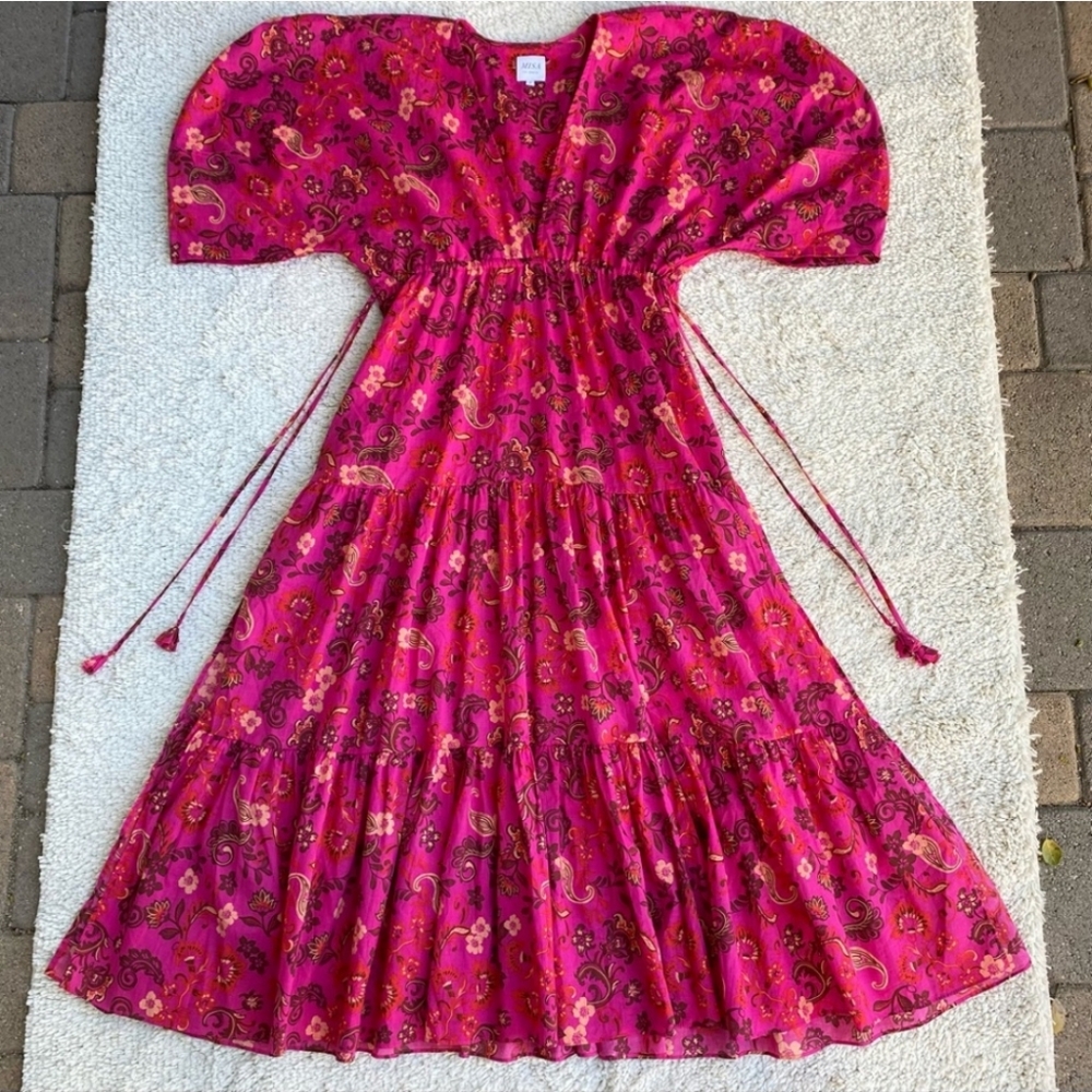 MISA Ysabel Tiered Ruffle Cotton Floral Print Size XS Sun Dress Sundress